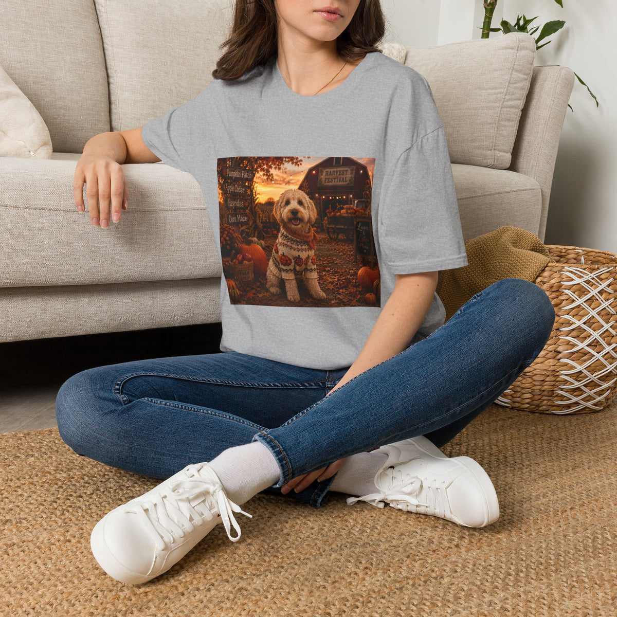Leaves & Lattes Please | Maddie's Harvest Festival™ | Cozy Fall Dog Lover T-Shirt | Autumn Farmhouse Shirt