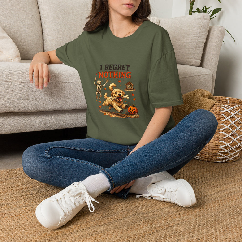 Funny Halloween Dog Shirt – I Regret Nothing | Skeleton Dog T-Shirt | Vintage Halloween Tee | Dog Lover Gift | Fall Graphic Tee
