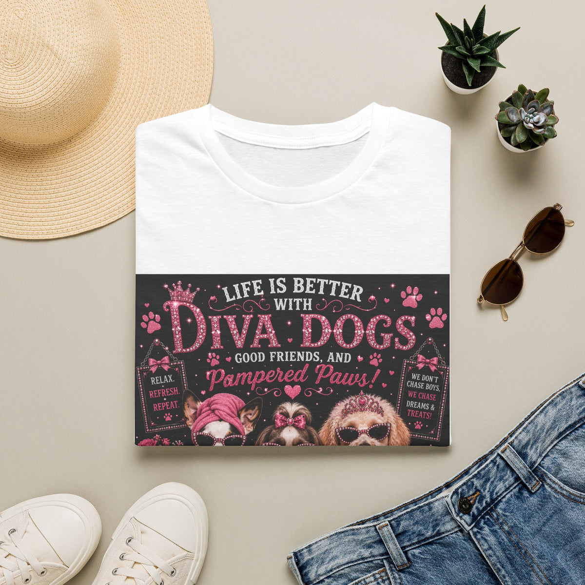 Life Is Better with Diva Dogs, Good Friends & Pampered Paws! | Diva Dogs™ Spa Day T-Shirt | Cute Dog Lover Shirt | Dog Mom Gift | Glam Pet Tee