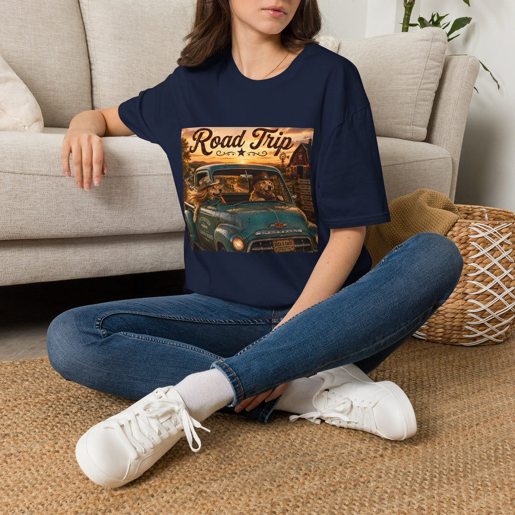 Road Trip | Barn Buddies™ Country Roads T-Shirt | Funny Cowboy Dog Fall Shirt | Vintage Farmhouse Country Life Tee