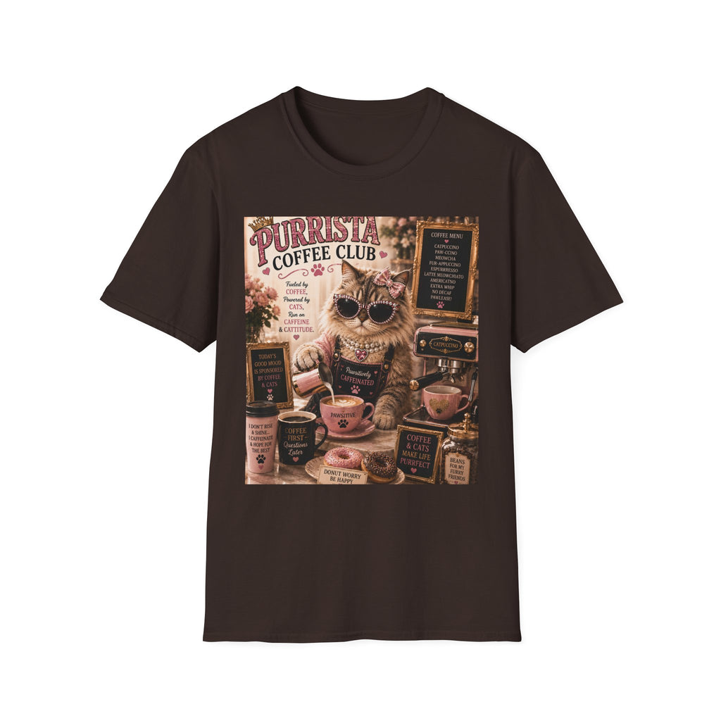 Purrista Coffee Club™ Barista | Classy Cats™ T-Shirt | Funny Coffee Cat Shirt | Cat Mom Gift | Coffee Lover Tee | Café Style Apparel