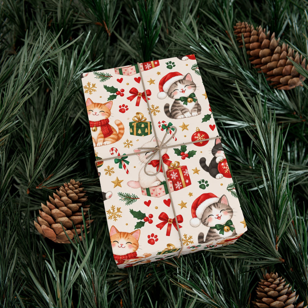 Christmas Cat Gift Wrap Paper - Cute Holiday Cats & Presents Wrapping Paper
