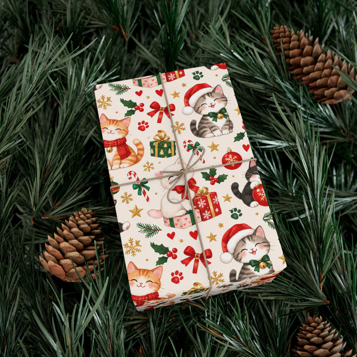 Christmas Cat Gift Wrap Paper - Cute Holiday Cats & Presents Wrapping Paper