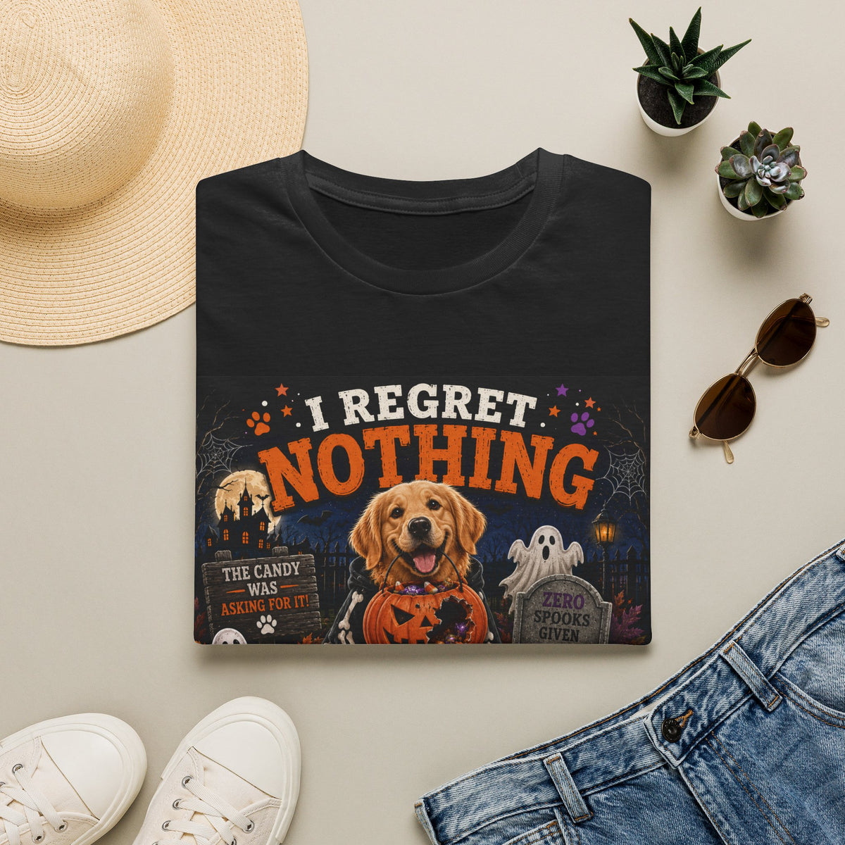 Funny Halloween Dog Shirt – I Regret Nothing | Skeleton Hoodie Dog T-Shirt | Cute Halloween Dog Lover Tee | Fall Graphic Shirt | Dog Mom Gift