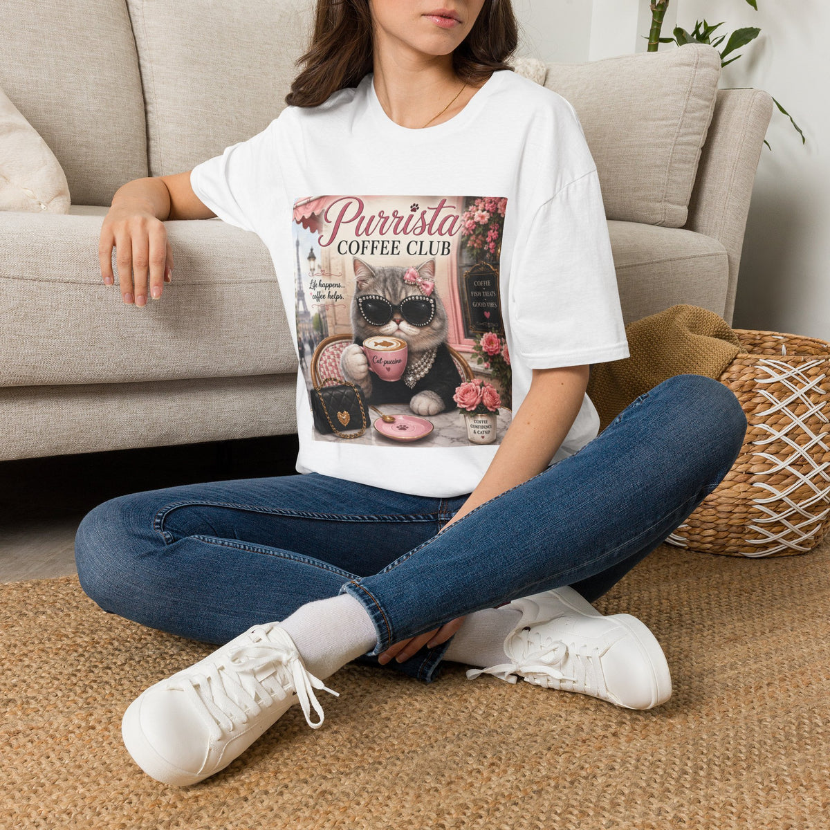 Purrista Coffee Club | Classy Cats™ T-Shirt | Funny Coffee Cat Shirt | Cat Mom Gift | Paris Café Cat Tee | Coffee Lover Apparel