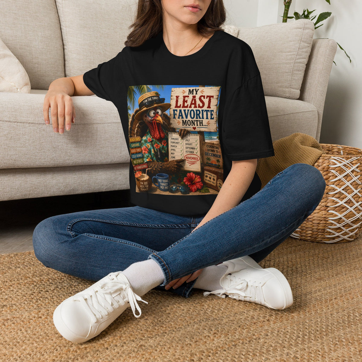 T-Shirt — "My Least Favorite Month" Humorous Turkey Thanksgiving Tee