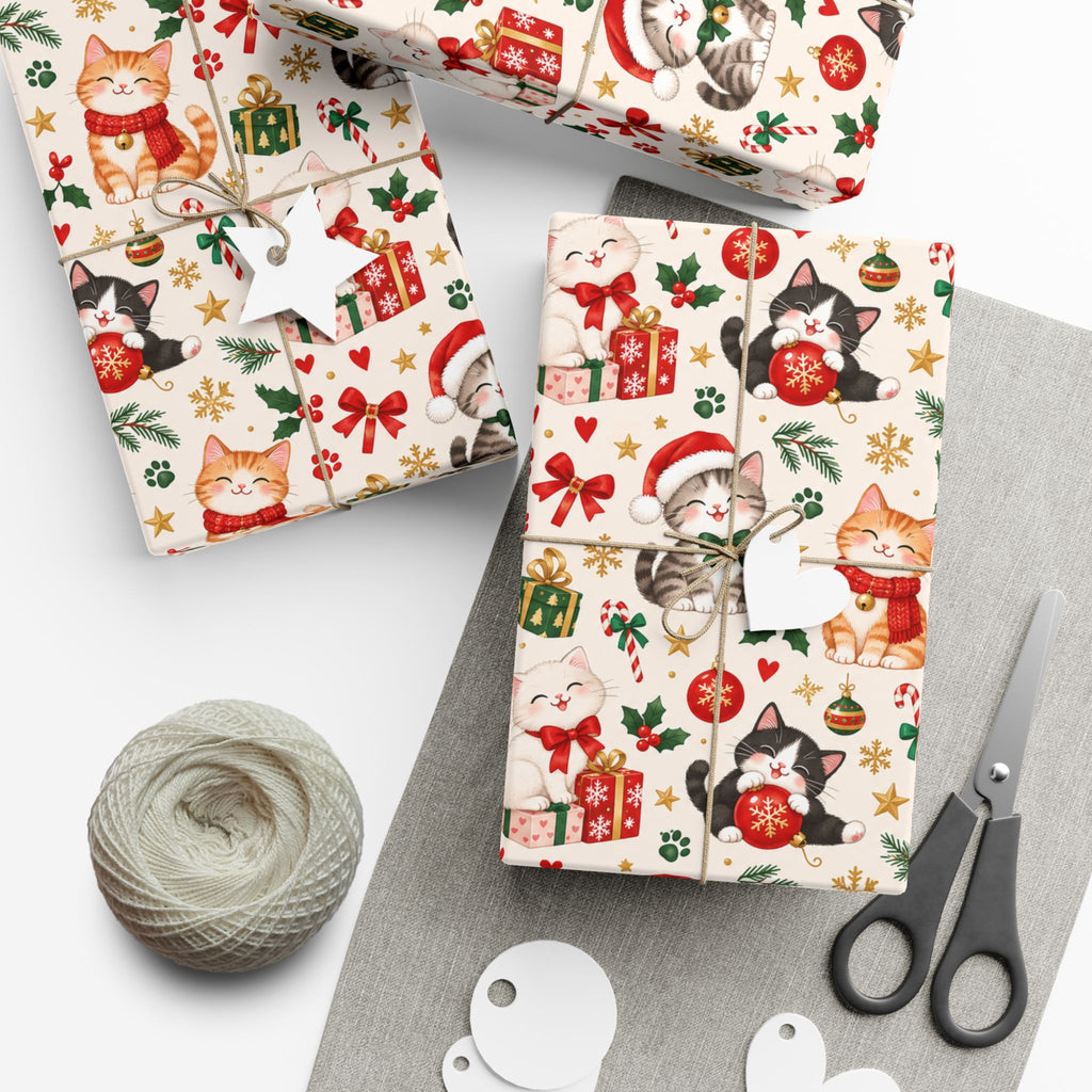 Christmas Cat Gift Wrap Paper - Cute Holiday Cats & Presents Wrapping Paper