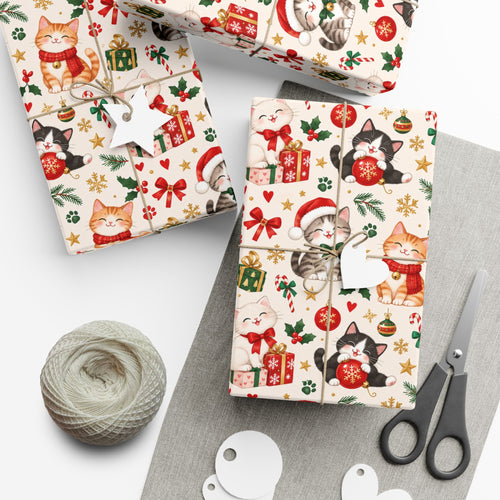 Christmas Cat Gift Wrap Paper - Cute Holiday Cats & Presents Wrapping Paper