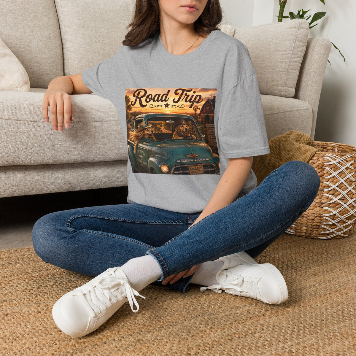 Road Trip | Barn Buddies™ Country Roads T-Shirt | Funny Cowboy Dog Fall Shirt | Vintage Farmhouse Country Life Tee